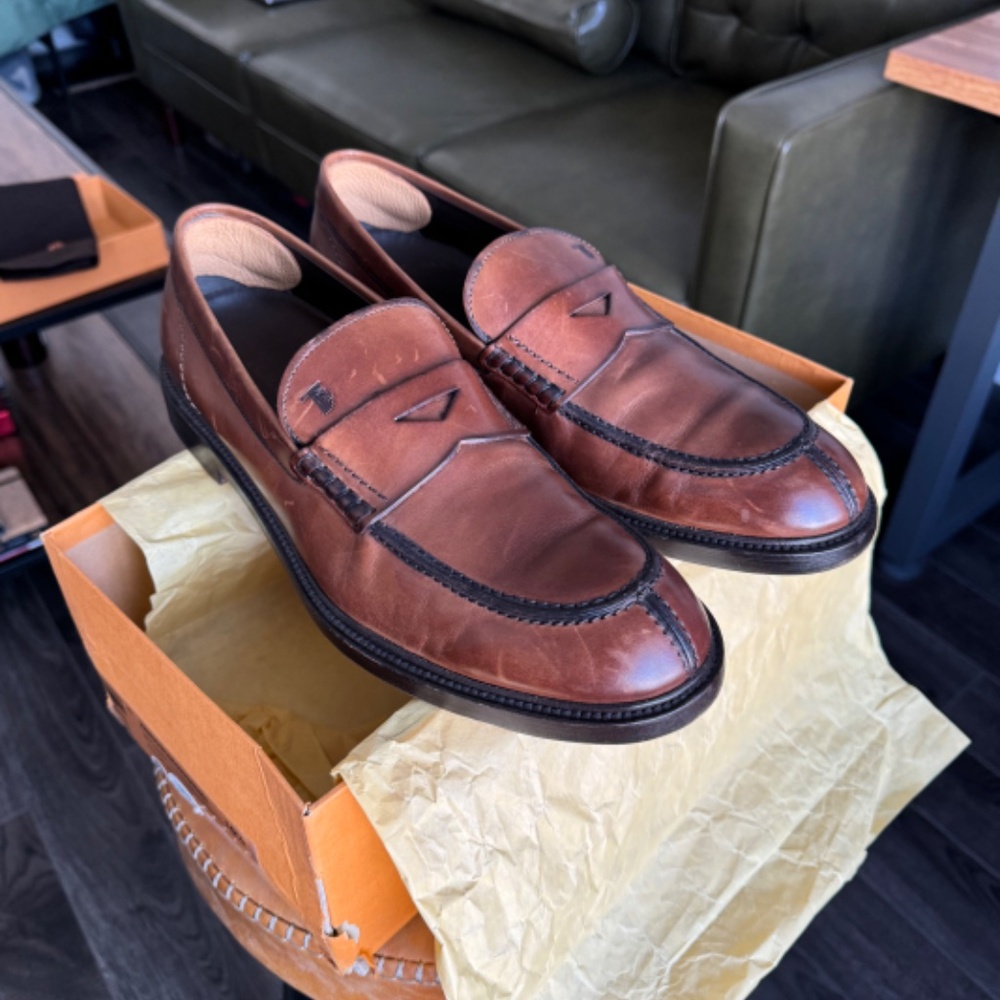 Tod's Cognac Soft Leather Loafers Size 11.5 Made in Italy